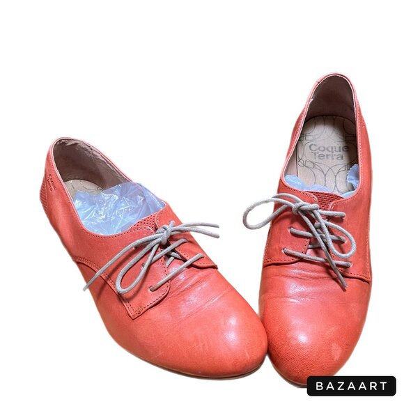 Coque Terra Portugal Anthropologie pink orange lace-up oxfords with heel, 38/7 - Picture 3 of 6